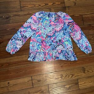 Lilly pulitzer womens floral blouse long sleeve v-neck size xs